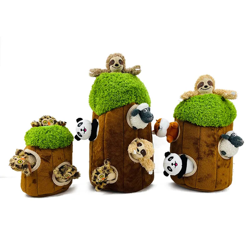 Dog IQ Toys Birds in Tree Stump Hide and Seek Activity Plush Puzzle  Squeaker Pet Toy Drop Shipping