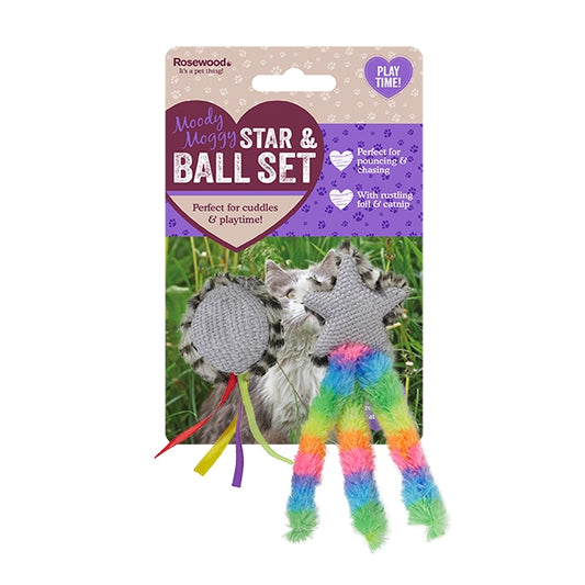 Rosewood Moody Moggy Star & Ball Set 4x2